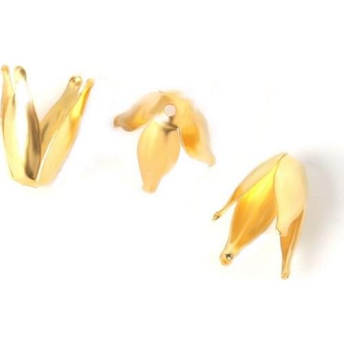 Hot-100pcs Gold Color Flower Bead Caps Findings 13x8mm(Fit 10mm Bead) FDA017-01