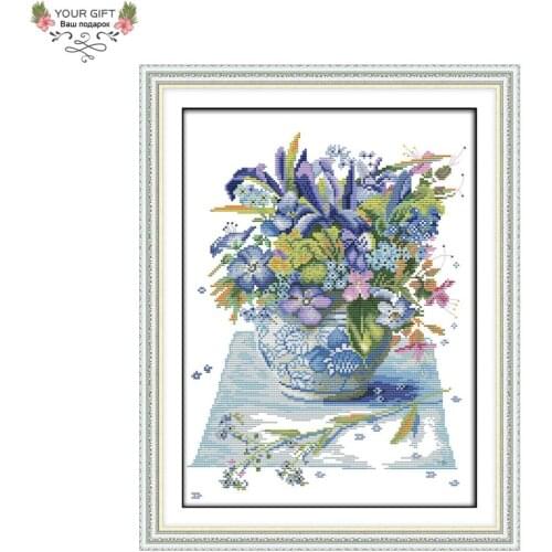 Joy Sunday Flower Home Decor H669(3) 14CT 11CT Stamped Counted Blossom Flowers Embroidery DIY Needlepoint Cross Stitch kit