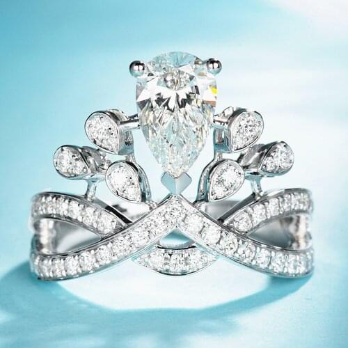 Luxury AAA zircon diamonds gemstones crown rings for women sapphire emerald ruby crystal white gold jewelry bijoux party gifts