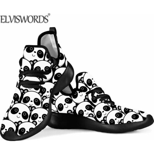 ELVISWORDS Panda Cartoon Printing Women Shoes Trendy Designer Sneakers for Female Knit Ladies Vulcanize Shoe Zapatillas De Mujer