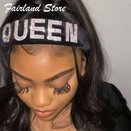Fairland New Luxury Black Blue Pink Letters Fashion Full Crystal Rhinestone Padded Headband Women Party Shiny Hair Accessories
