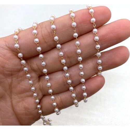 Metal Copper Jewelry Handmade Chain Imitation Pearl White Round Fashion Exquisite Mini Necklace Jewelry Accessories 1 Meter