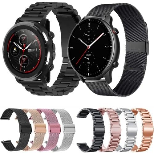 22mm Metal Bands For Huami Amazfit GTR 47mm 2e Pace Stainless Bracelet For Xiaomi Amazfit Stratos 2 2S 3 Zepp Z Mesh Loop Strap