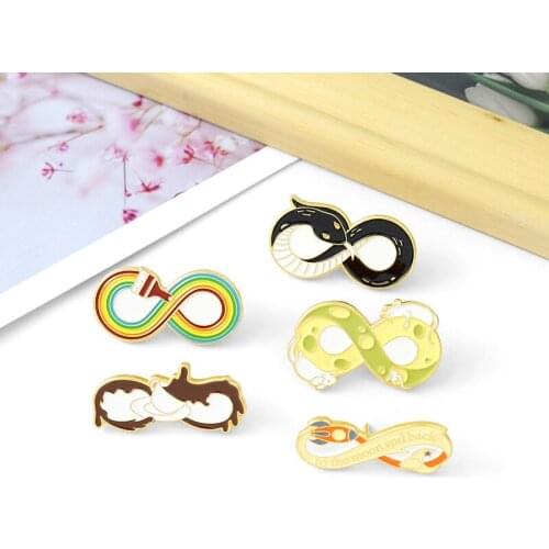 Ins Trend Fashion Cartoon Creative Little Black Snake Rainbow Coffee Figure 8 Shape Alloy Enamel Brooch Exquisite Paint Badge