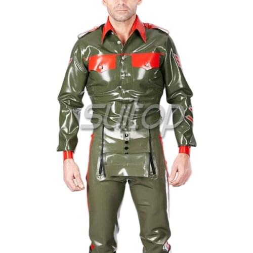 Mens latex uniform top latex army man coat shirt