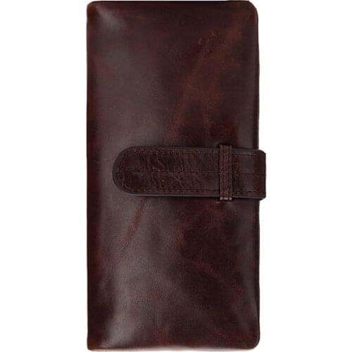 Crazy Horse Genuine Leather Men Long Wallet Coin Purse Small Mini Card Holder Money Bags for Male Wallet Clips Pocket