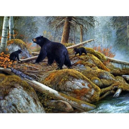 KAMY YI DIY Diamond 5D Painting Bear Embroidery Animal Natural Scenery Cross Stitch Mosaic Forest Wall Decor