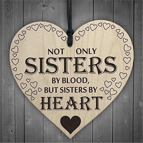 Sisters By Heart Wooden Hanging Heart Shaped Best Sister Plaque Love Sign Sign Christmas Gift