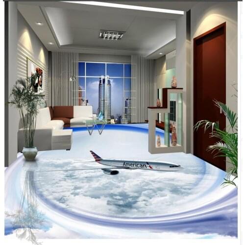 Non-slip waterproof self-adhesive PVC Wallpaper Sky plane 3D floor tile floor painting Modern sticker 3D floor