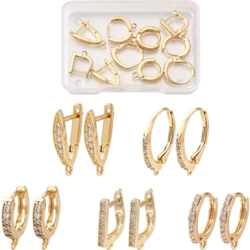 1Set Golden Brass Micro Pave Cubic Zirconia Hoop Earring Findings with Loop Ring For DIY Craft Dangle Earring Jewelry Making