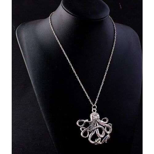 North Sea Giant Monster Octopus Necklace for Women Silver Color Female Jewelry Gothic Style Neck Pendants Chain Wholesale VGN050