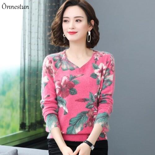 High Quality Sweater Women Casual Autumn Winter New Floral Print Long Sleeve Sweater Pullover Knitted Pull Femme Sweaters Women