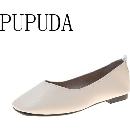 PUPUDA Flat Shoes Women Fashion Slip On Loafers Women New Leather Casual Shoes Comfortable Female Shoes 2020