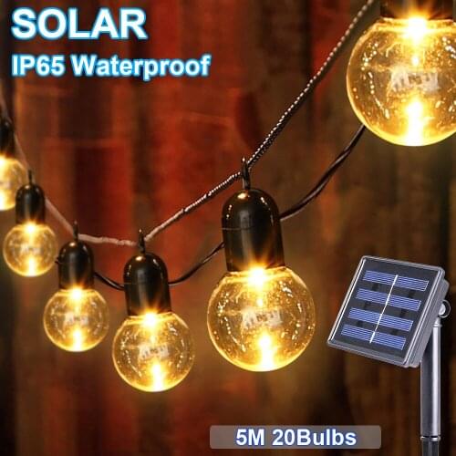 G50 5M Globe Bulb Solar Light Outdoor IP65 Waterproof String Fairy Lamps Solar Energy Garden Garlands Christmas Decor Lighting