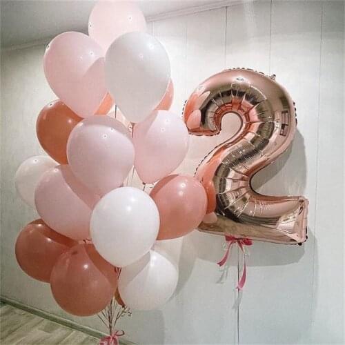 17pcs/Lot 40inch Champagne Gold Number Foil Balloon Rose Gold White Pink Latex Ball Birthday Baby Shower Party Decortaion Global