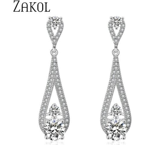 ZAKOL Luxury Elegant Water Drop Cubic Zirconia Drop Earrings Bride Bridesmaid Wedding Party Jewelry Earring for Women FSEP2048