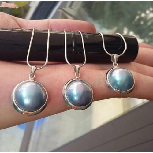 Nature blue sounth sea pearl mabe pearl necklace s925 13-14mm coin 18inch wholesale beads FPPJ