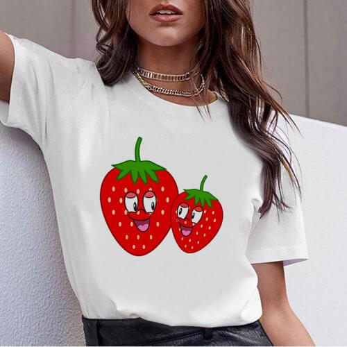 Women T shirts Kawaii Cartoon Strawberry Apples Graphic T-shirt Women Casual Tops Female Tee Summer T-shirts