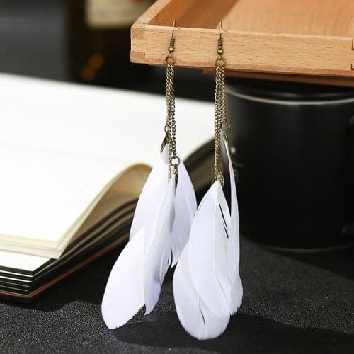 Long Hanging Earrings Vintage Ethnic Style Jewelry-Accessories Fairy Grunge Long Chain Tassel Feather Earrings 2021 Trend New