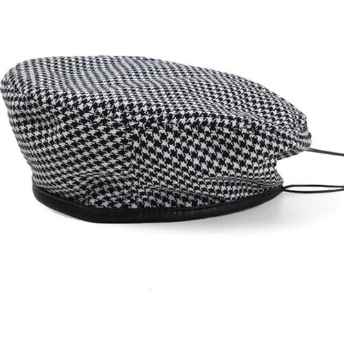 Women New Fashion PU Leather Houndstooth Beret Autumn Winter Female British Retro Artist Berets Painter Hat Wholesale