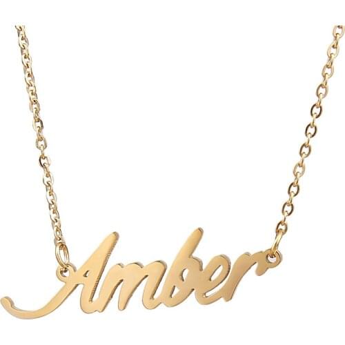 Amber Name Necklace Personalised Stainless Steel Women Choker 18k Gold Plated Alphabet Letter Pendant Jewelry Friends Gift