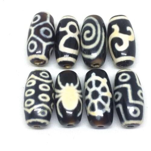 1pcs/lot Rare Patterns Spiral Spider 10mm*20mm Black Color Natural Agate Amulet Tibetan Dzi Beads for Bracelet DIY Jewelry