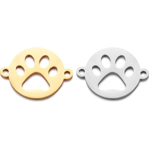 10pcs/Lot Stainless Steel Lovely Dogs Paw Animal Charms Two Holes Connector DIY Jewelry Making Bracelet Accessories
