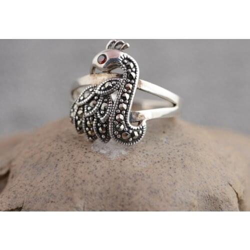 The 2018 Fashion Wholesale Jewelry Line S925 Pure Silver Ring Sunriser New Antique Craft Peacock To Mark