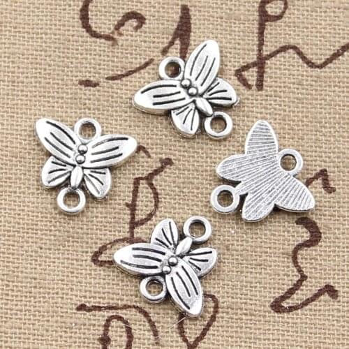 30pcs Charms Butterfly Connector 14x14mm Antique Silver Color Plated Pendants Making DIY Handmade Tibetan Silver Color Jewelry