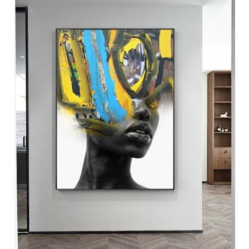 Abstract Black Women with Landscape Canvas Painting Wall Art Posters and Prints Portrait Picture for Living Room Home Decor