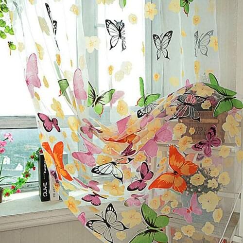 Floral Tulle Voile Door Window Curtain Drape Panel Sheer Scarf Valances Curtain