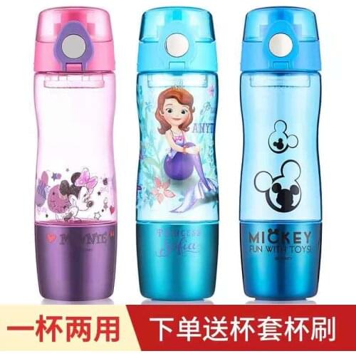 Disney Mickey Tritan PP Water Cup For Child Straw Plastic Cup Straight Drink Cup Students Mickey Baby Water Bottle For Kids