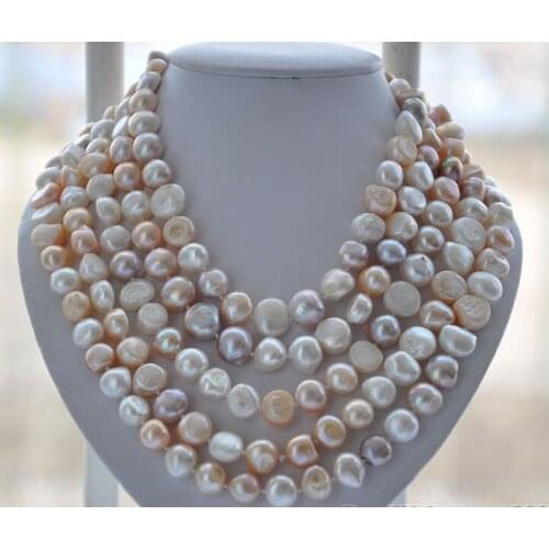 LONG 14mm white pink lavender baroque FRESHWATER pearl necklace 100inch