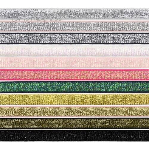 BRISTLEGRASS Wholesale 50 Yard 3/8" 10mm Metallic Glitter Non-foldover Elastic Spandex Band Bra Strap Lingerie Dress Sewing Trim