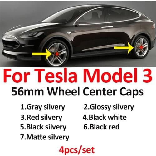 4pcs/set 56mm 2.2inch Car Logo Emblem For Tesla Model 3 car styling XWC1385-01 Wheel Rim Center Caps Covers Red/black/silvery