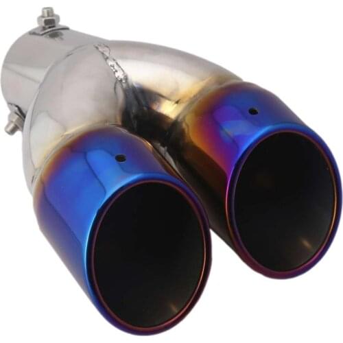 63mm Exhaust Pipe Tail Throat Muffler For Automobile Reduce Noise Large-caliber Double-row Curved Grilled Blue Silencer Pipe