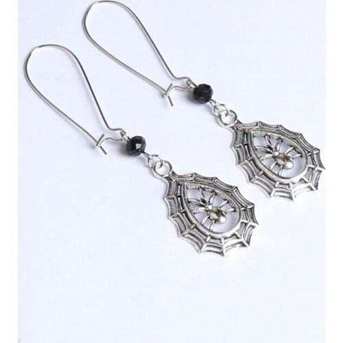 Gothic spiderweb Tunnel Earrings With black glass crystal On Silver Plated Kidney Hooks For Stretched Ears women Fashion gift