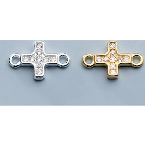 Classic AAA CZ Zircon 925 Sterling Silver Cross Connector Charms 10.5mm S925 Silver Fine Pendant Connection DIY Jewelry Findings
