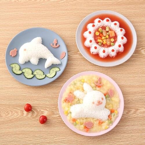 Rabbit dolphin rice mold 4 piece set as rice ball sushi mill kitchen DIY set molds
