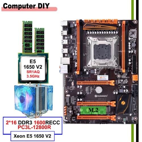 Best seller HUANANZHI deluxe X79 LGA2011 motherboard with M.2 SSD slot mobo with CPU Xeon E5 1650 V2 with cooler RAM 32G(2*16G)