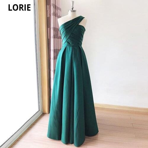 LORIE One Shoulder Long Evening Party Gowns 2021 Vestidos De Festa Fashion Pleat Simple Satin Formal Wedding Prom Dress Lace-up