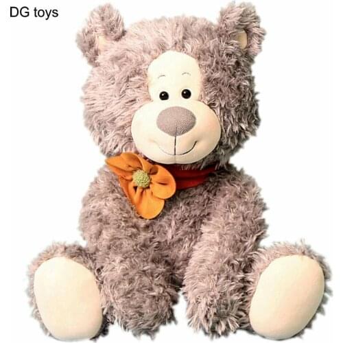 Cute Naive Teddy Bear Plush Toy Stuffed Cartoon Animals Orange Flower Scarf Decor Grey Bear Cuddly Toys for Kids Birthday