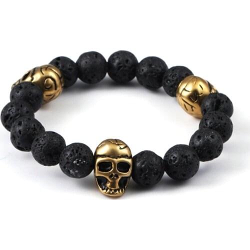 10 pieces/lot) Northskull Stainless Steel Skull Bracelet For Men Natural Lava Stone Beads And Tiger Eye Stone Beads Bracelet