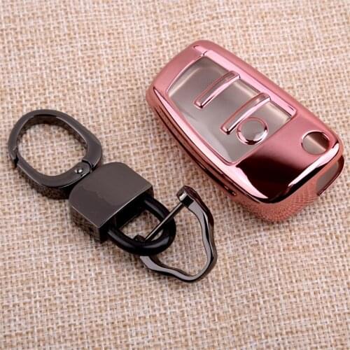 Soft TPU Pink Flip Key Case Cover Shell Fob Car Accessorie Fit For Audi A1 A3 S3 Q3 Q7 TT 2015