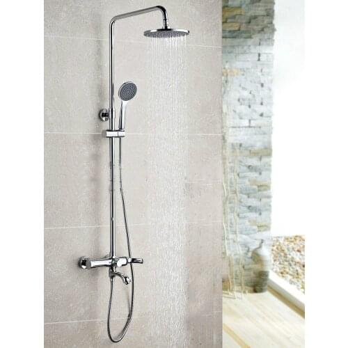Wall Mounted Chrome Finished Rain Brass Bathroom Shower Set Shower Column Bath Shower Set with ABS Handheld Shower Head