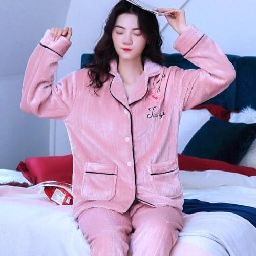 H5845 Sleepwear Women Pajamas Suit Middle-aged Female Thickened Flannel Housewear Coral Velvet Mother Autumn Winter Nightwear