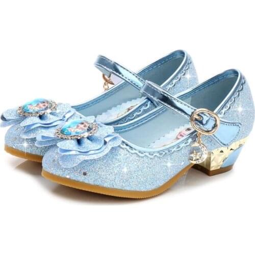 New Fashion Children Leather Elsa Sandals Kids High Heels Girls Princess Elsa Shoes Chaussure Enfants Sandals Party Shoes