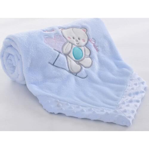 Baby Blankets Newborn Cartoon Bear Embroidery Flannel Baby Blanket Baby Boy Girl Swaddle Wrap Infant Stroller Cover Kids Blanket