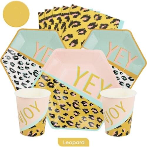 Woodland Animal Disposable Tableware Leopard Party Paper Plates Napkins Jungle Safari Birthday Party Decorations Kids Babyshower