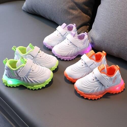 2021 Autumn New Childrens Sports Casual Shoes Boys Light-up Shoes Girls Light-up Baby Sneakers Running Fashion LED Hot 21-30